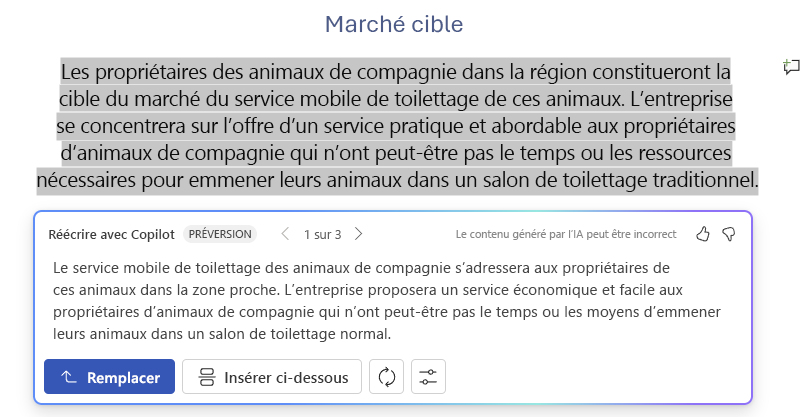 Réécrire un texte avec Copilot dans Word
