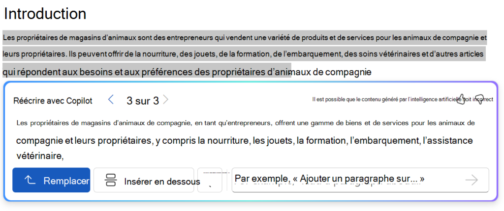 Réécriture interactive avec Copilot dans Word