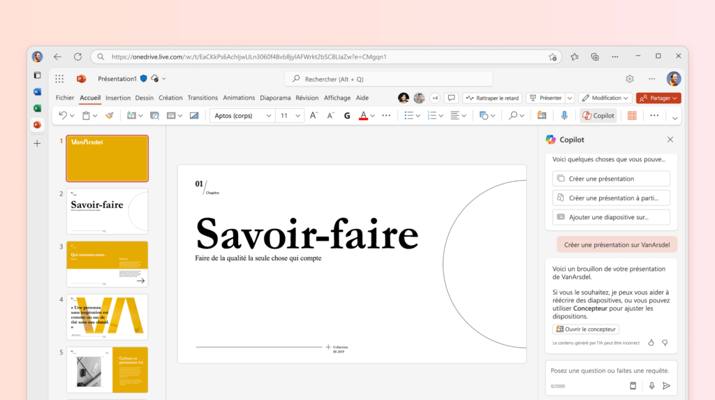 Idée de présentation PowerPoint avec Copilot